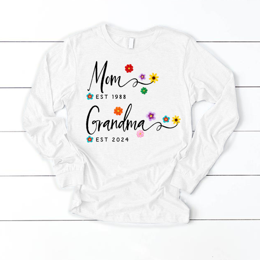 Mom Est Grandma Est Colorful Chrysanthemums Mother's Day Longsleeve