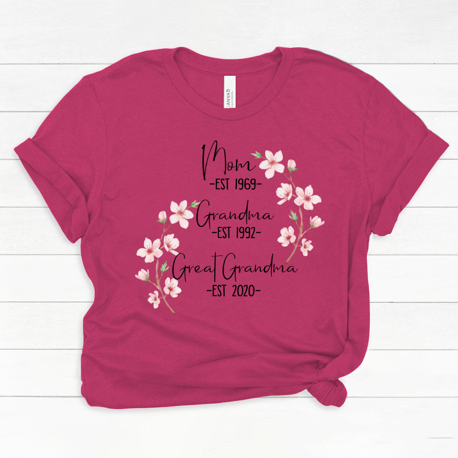 Mom Est Grandma Est Great Grandma Flower Classic Canvas