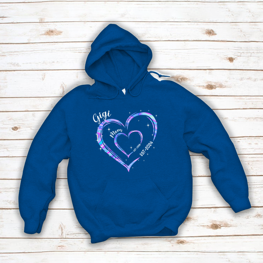 Mom Est Grandma Est Hearts Hologram, Best Mother's Day Gift Hoodie