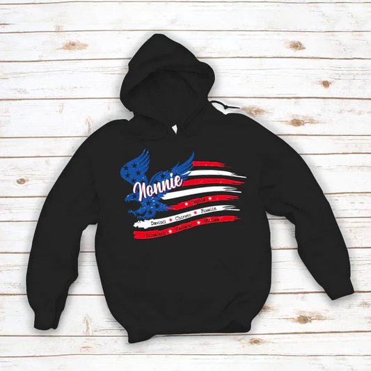 Nonnie With Grandkids Names 4th Of July CTL94 Hoodie