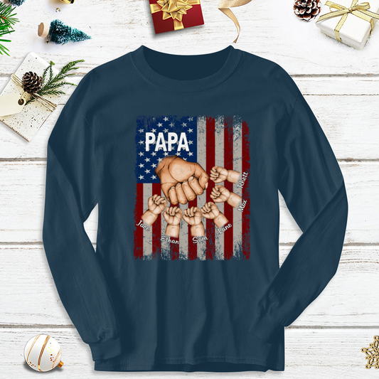 Papa Grandkids Hands Flag Longsleeve