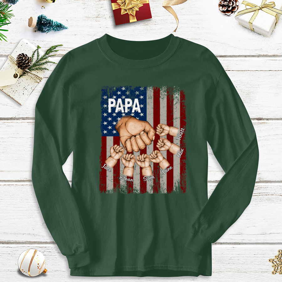 Papa Grandkids Hands Flag Longsleeve