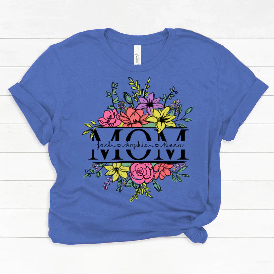 Personalize Mom And Kids Flowers Watercolor Classic Canvas