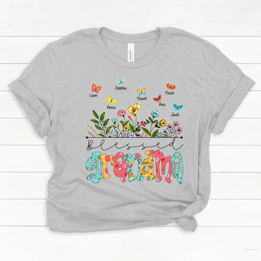 Personalized Blessed Grandma Wildflowers And Butterflies Shirts For Grandma Classic Canvas