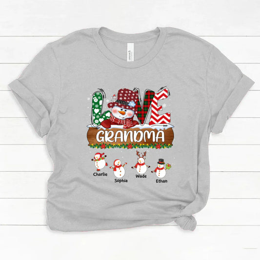 Personalized Grandma Snowman Shirt Grandma With Grandkids Name Christmas Classic Canvas