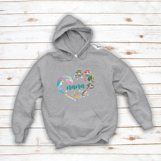 Personalized Grandma and Grandkid's Heart Turtle Mother's Day Hoodie