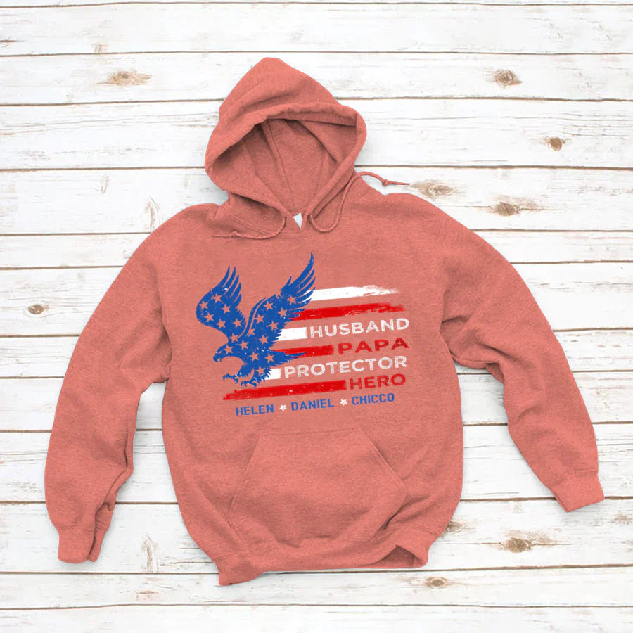 Personalized Husband Papa Protector Hero 4th Of July CTL94 Hoodie