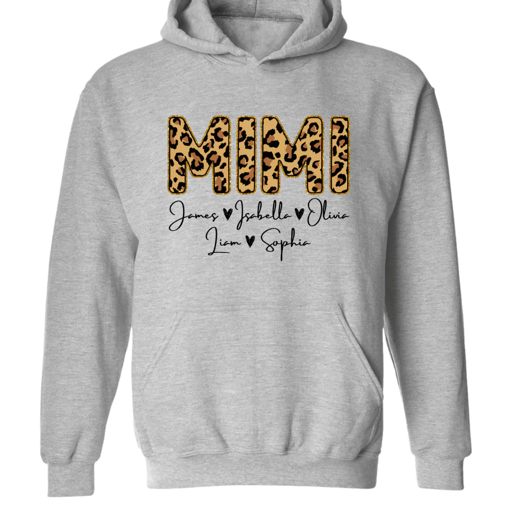 Personalized Mimi Grandkids name leopard Hoodie