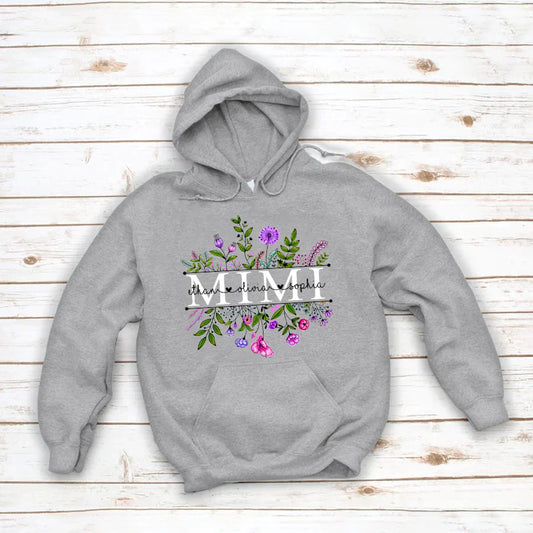 Wildflowers Mimi And Grandkids Watercolor Hoodie