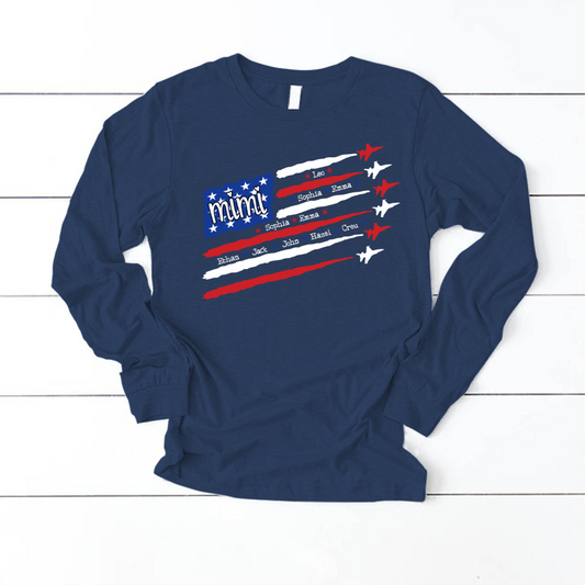 American Flag Jet Fighter 4th of july Mimi with grandmakids CL01 Longsleeve