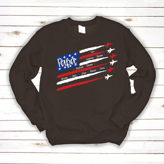 American Flag Jet Fighter 4th of july Papa with kids CL01 Sweatshirt
