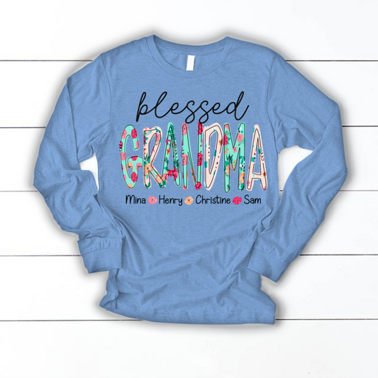 Blessed Grandma Flower And Grandkids Mother's Day Longsleeve