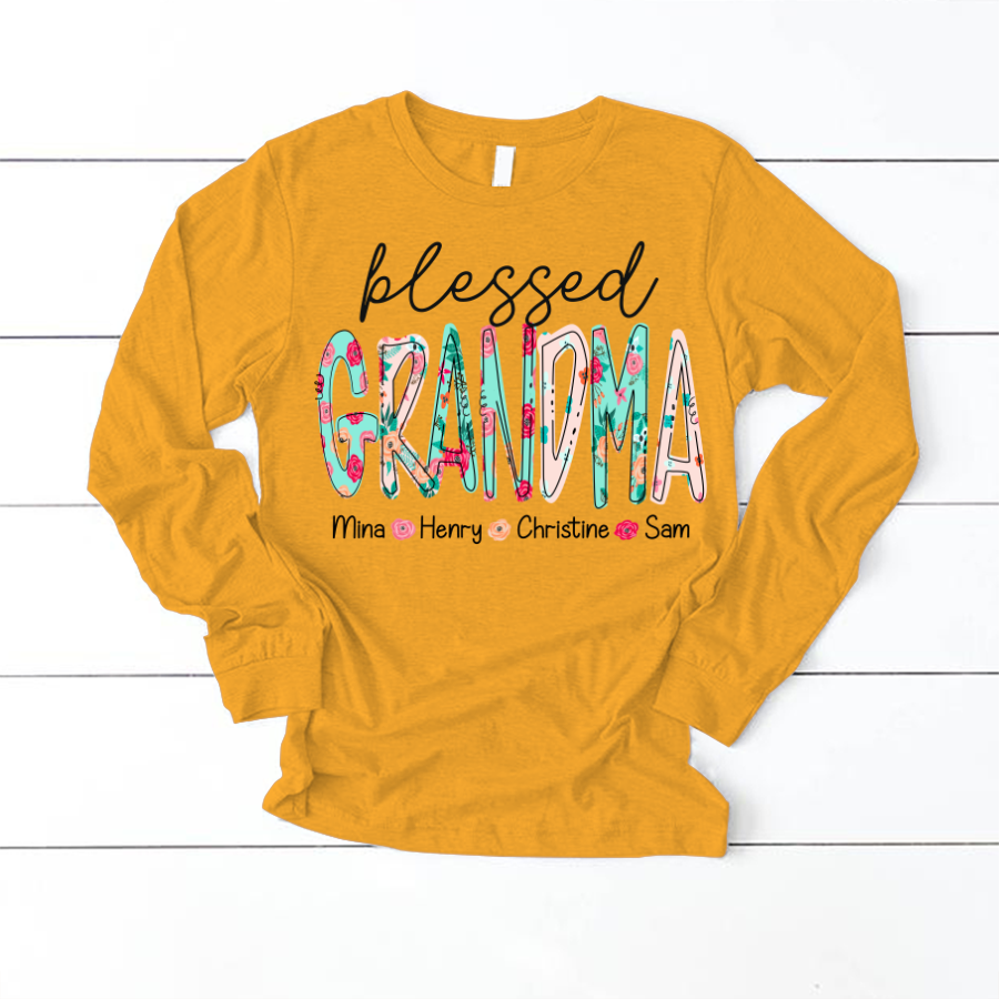 Blessed Grandma Flower And Grandkids Mother's Day Longsleeve