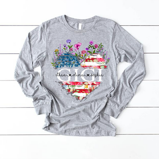 Gigi And Grandkids Heart American Flag Longsleeve
