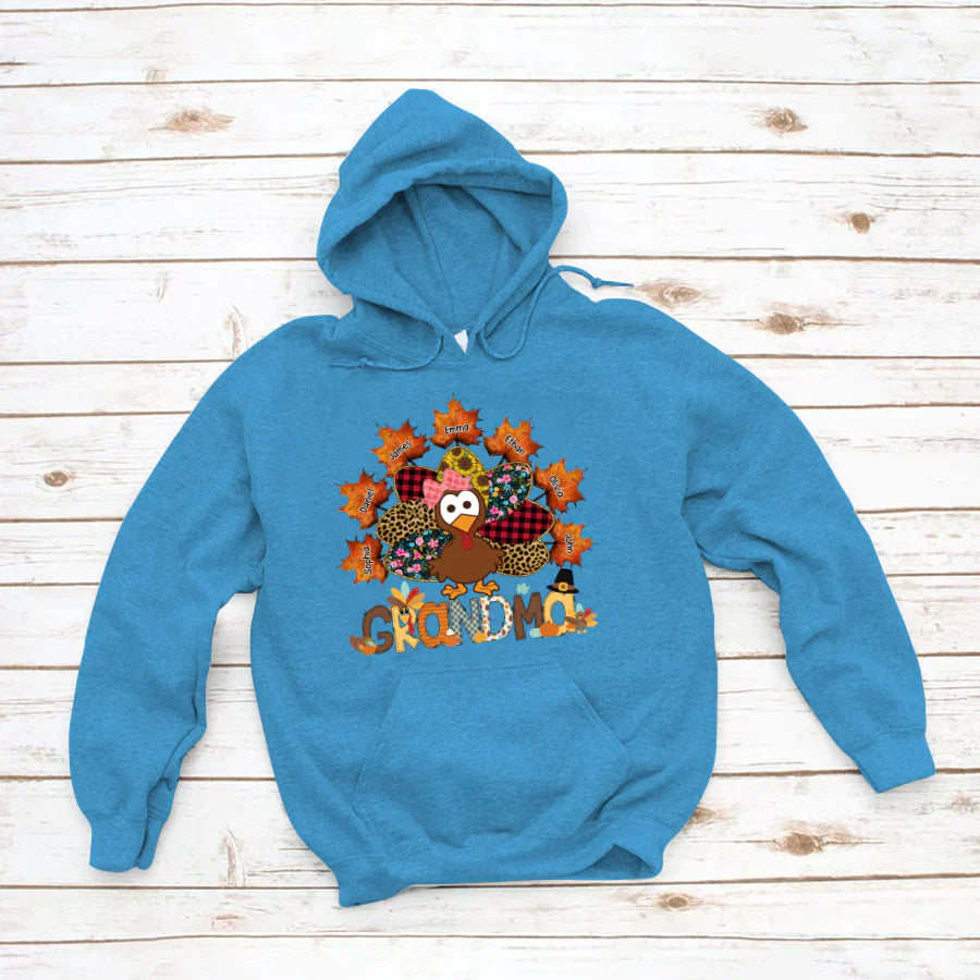 Grandma And Grandkids Thanksgiving Autumn Turkey Hoodie