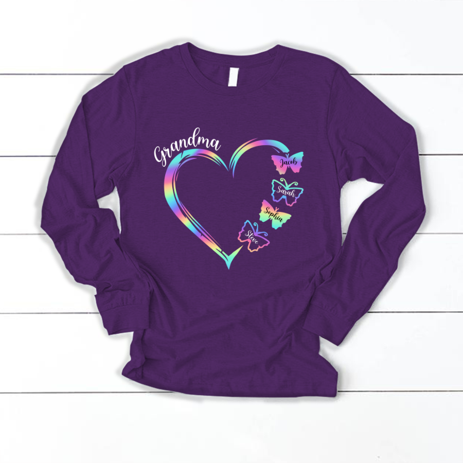 Grandma and Grandkids Hearts Rainbow Butterfly Longsleeve