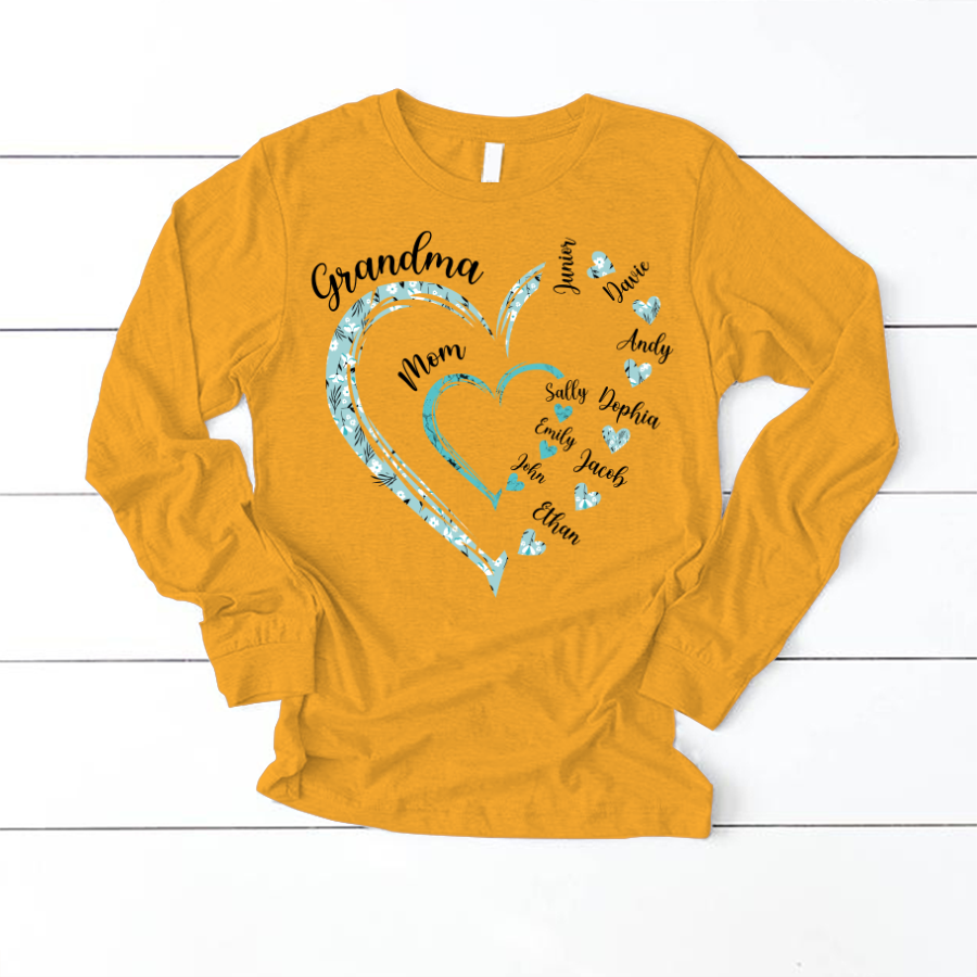 Heart Mom Grandma And Kids Custom Name Mother's Day Longsleeve