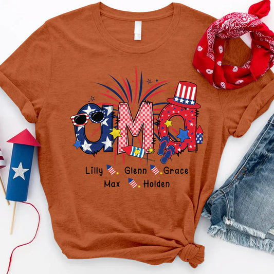 Patriotic Doodle 4th Of July Ama And Grandkid CTH01 T-Shirt