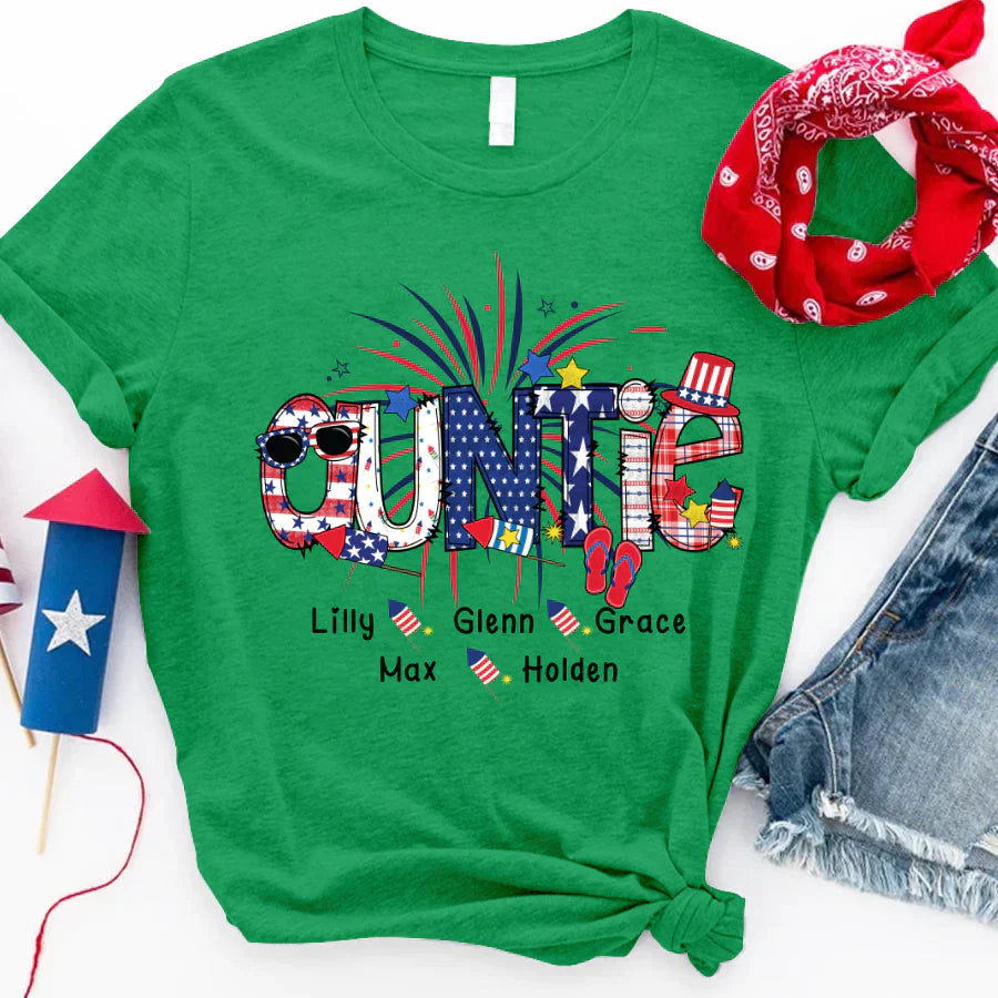 Patriotic Doodle 4th Of July Auntie And Grandkid CTH01 T-Shirt