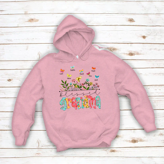 Personalized Blessed Grandma Wildflowers And Butterflies Shirts For Grandma Hoodie