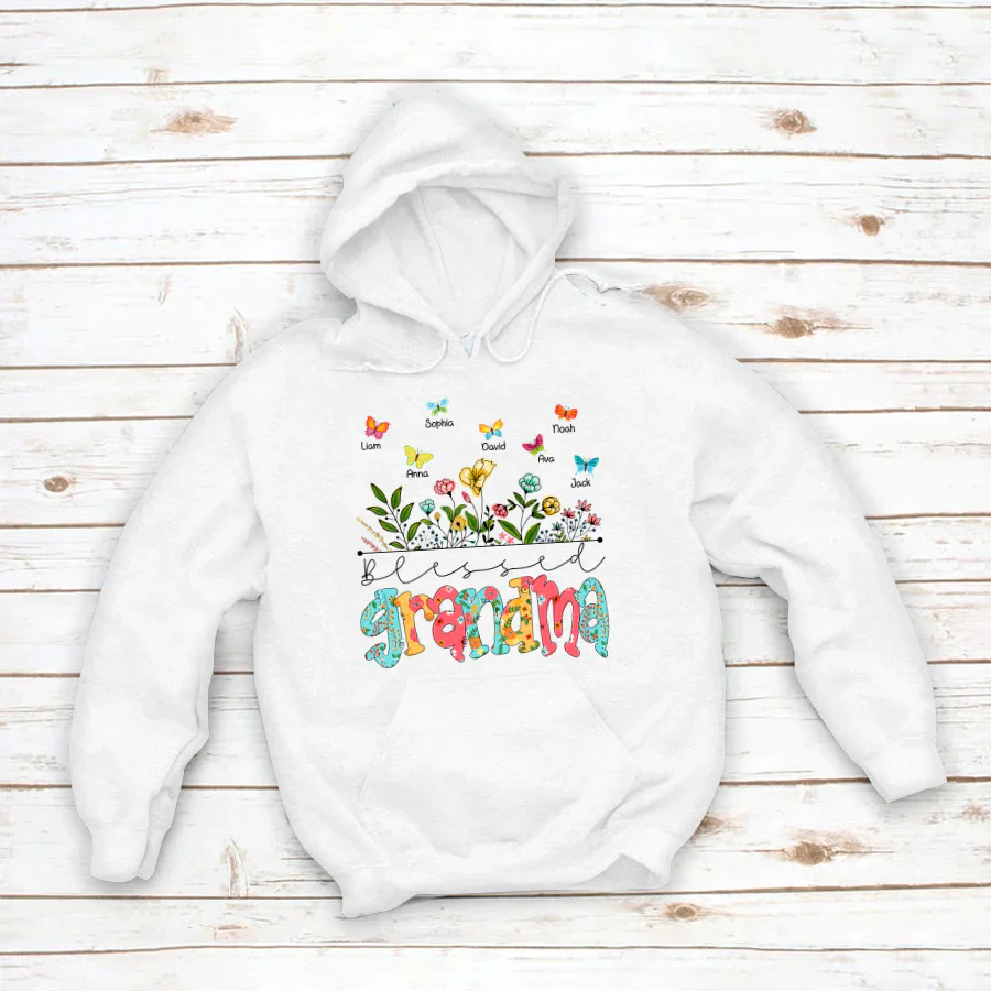 Personalized Blessed Grandma Wildflowers And Butterflies Shirts For Grandma Hoodie