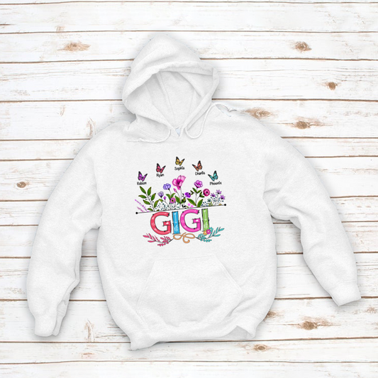 Personalized Gigi And Grandkids Butterfly Hoodie