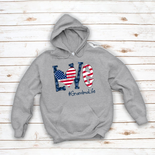 Personalized Love Grandma Life American Flag Hoodie