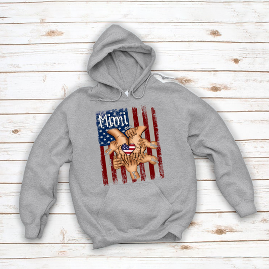 Personalized Mimi And Grandkids Hands Flag Hoodie