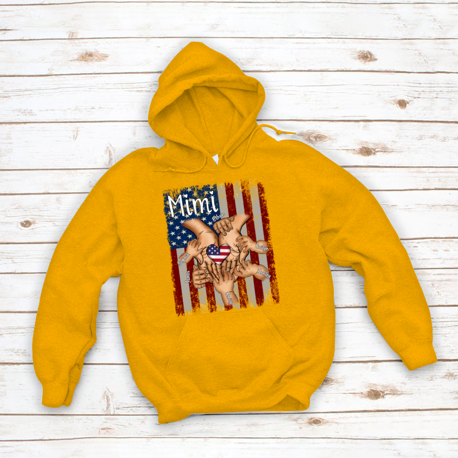 Personalized Mimi And Grandkids Hands Flag Hoodie