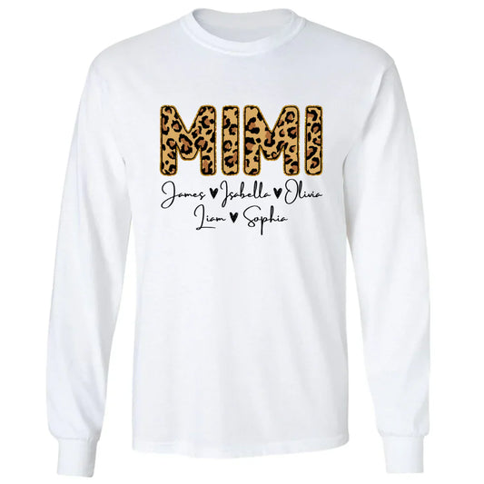 Personalized Mimi Grandkids name leopard Longsleeve