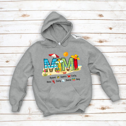 Personalized Mimi Summer Beach Color Kid Names Custom Hoodie