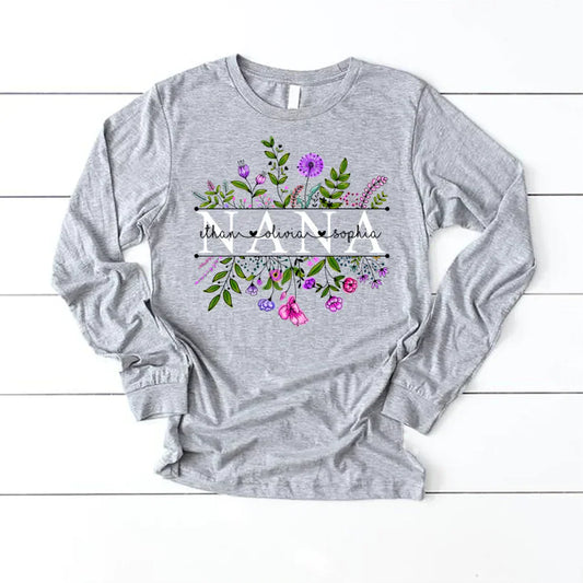 Wildflowers Nana And Grandkids Watercolor Longsleeve