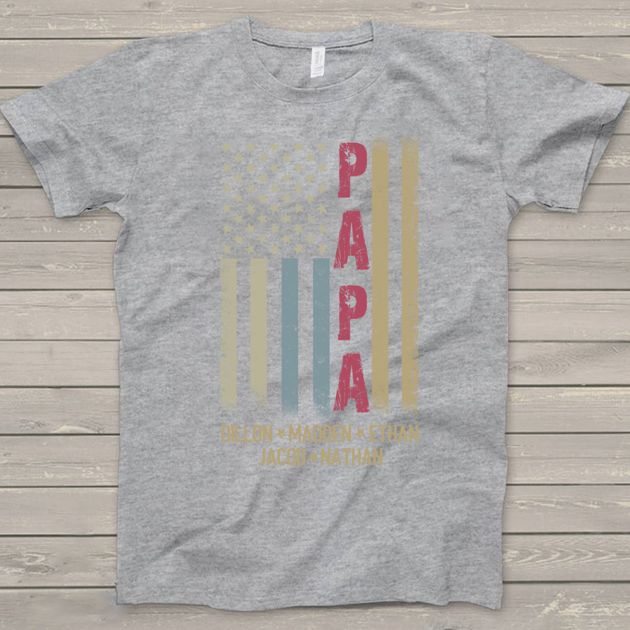 Personalized Papa And GrandKids Names American Flag Shirt, Custom Papa Shirt, Gift For Men Christmas Fathers Day Independence Day Birthday