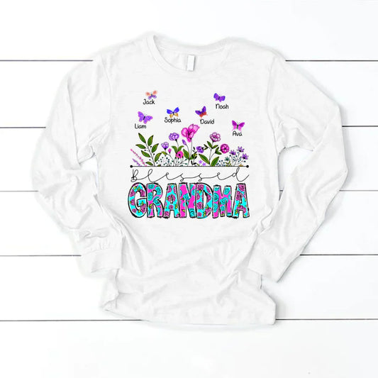 Blessed Grandma Wildflowers And Butterflies Shirts For Grandma Longsleeve