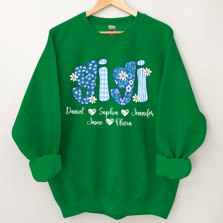 Blue Floral Gigi Personalized Grandma Gift with Grandkids Names Shirt