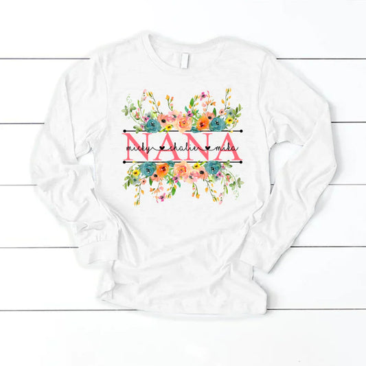 Bright Watercolor Floral Nana And Grandkids Flower CTH01 Longsleeve