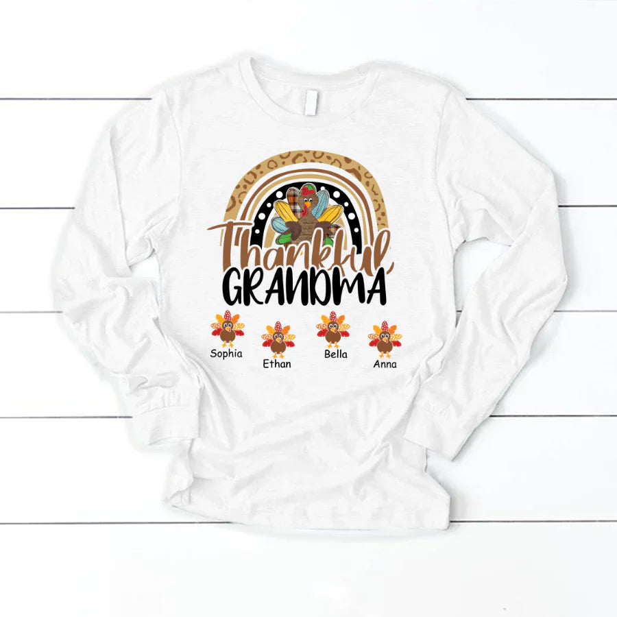 Godmerch Personalized Thankful Grandma With Grandkids Thanksgiving Shirt Longsleeve