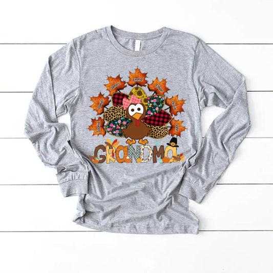 Grandma And Grandkids Thanksgiving Autumn Turkey Longsleeve