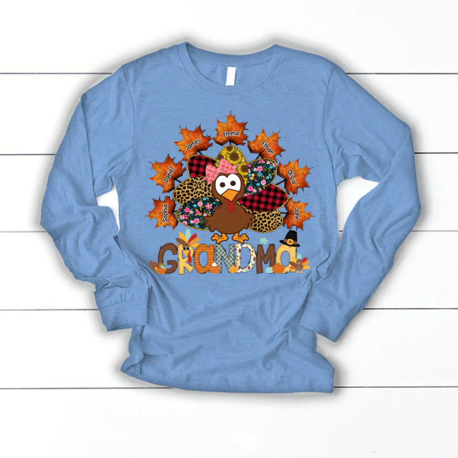Grandma And Grandkids Thanksgiving Autumn Turkey Longsleeve