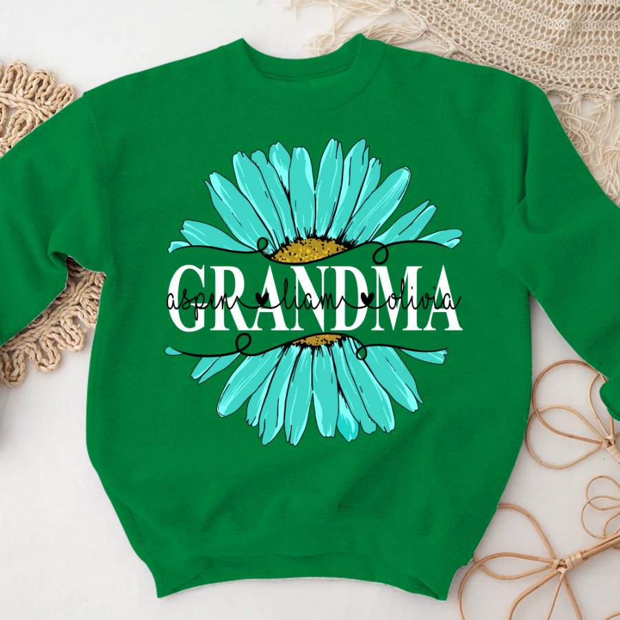 Grandma Flower Daisy Turquoise And Grandkids Mother's Day Sweatshirt