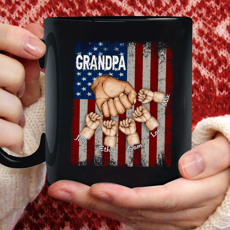 Grandpa Grandkids Hands Flag Mug