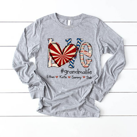 Love Grandma Baseball And Grandkids, Love Baseball Grandma Iron On Longsleeve