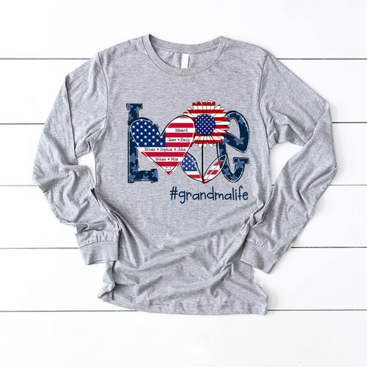 Love Grandma Life With Grandkids Heart Flag Sunflower Longsleeve