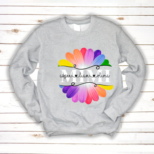 Mimi And Grandkids Flower Rainbow Sweatshirt