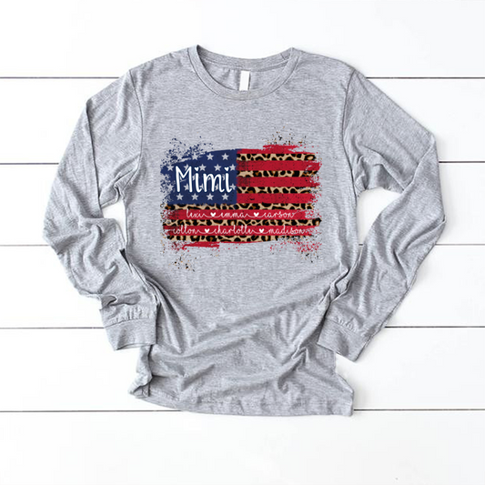 Mimi Grandma Flag Leopard American Kid Names Custom Longsleeve