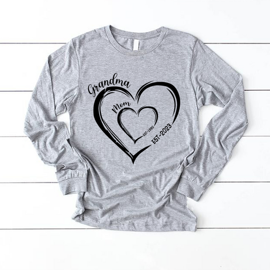 Mom Est Grandma Est Hearts, Best Mother's Day Gift Longsleeve