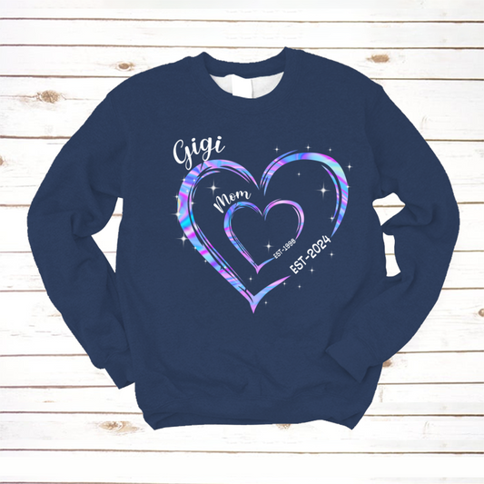 Mom Est Grandma Est Hearts Hologram, Best Mother's Day Gift Sweatshirt