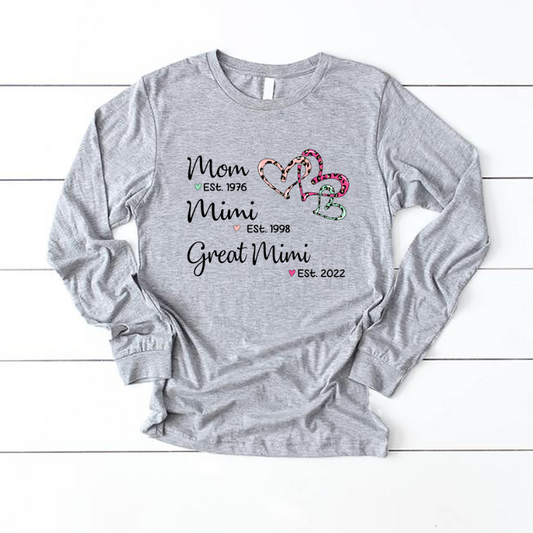 Mom Est Mimi Est Great Mimi Heart Leopard Longsleeve