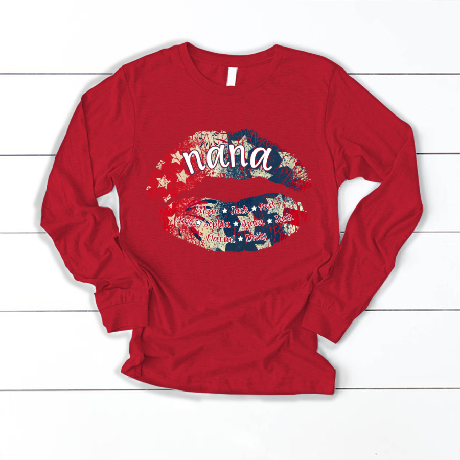 Nana Grandma American Flag Lips Longsleeve