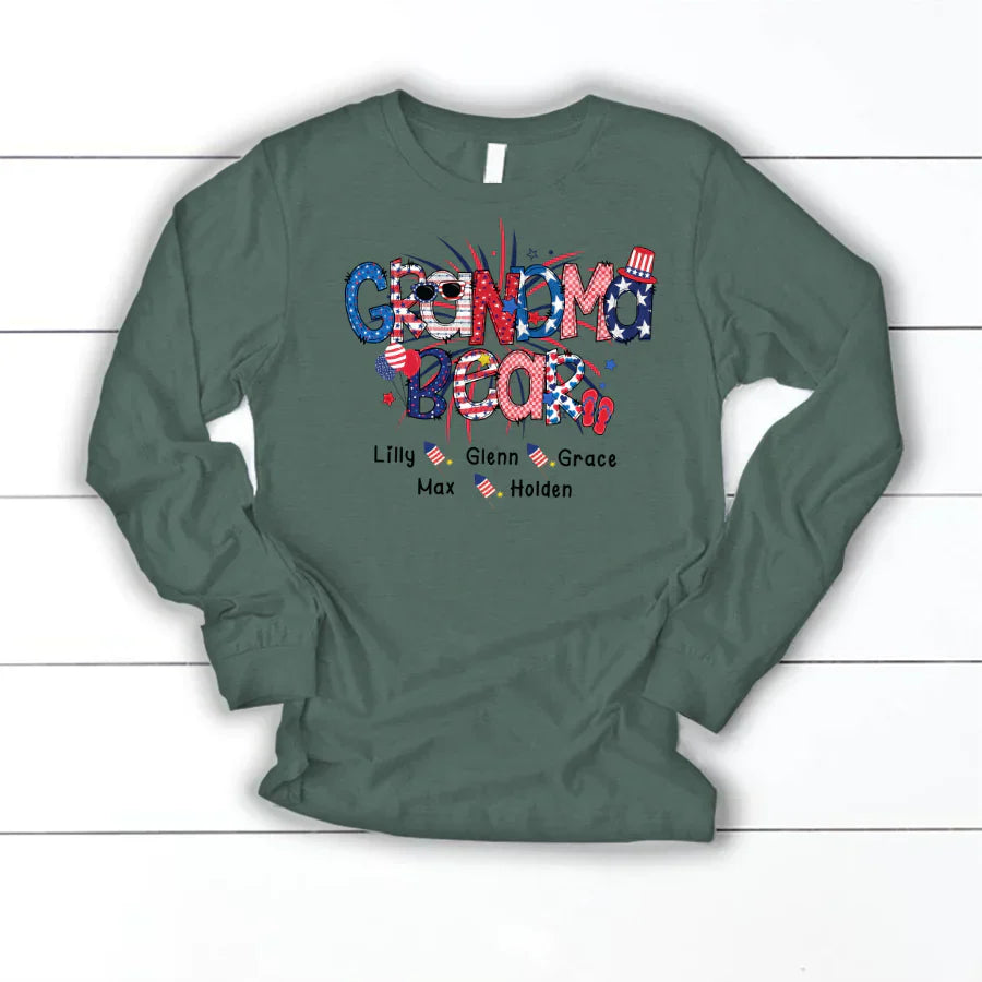 Patriotic Doodle 4th Of July Grandma Bear And Grandkid CTH01 Longsleeve